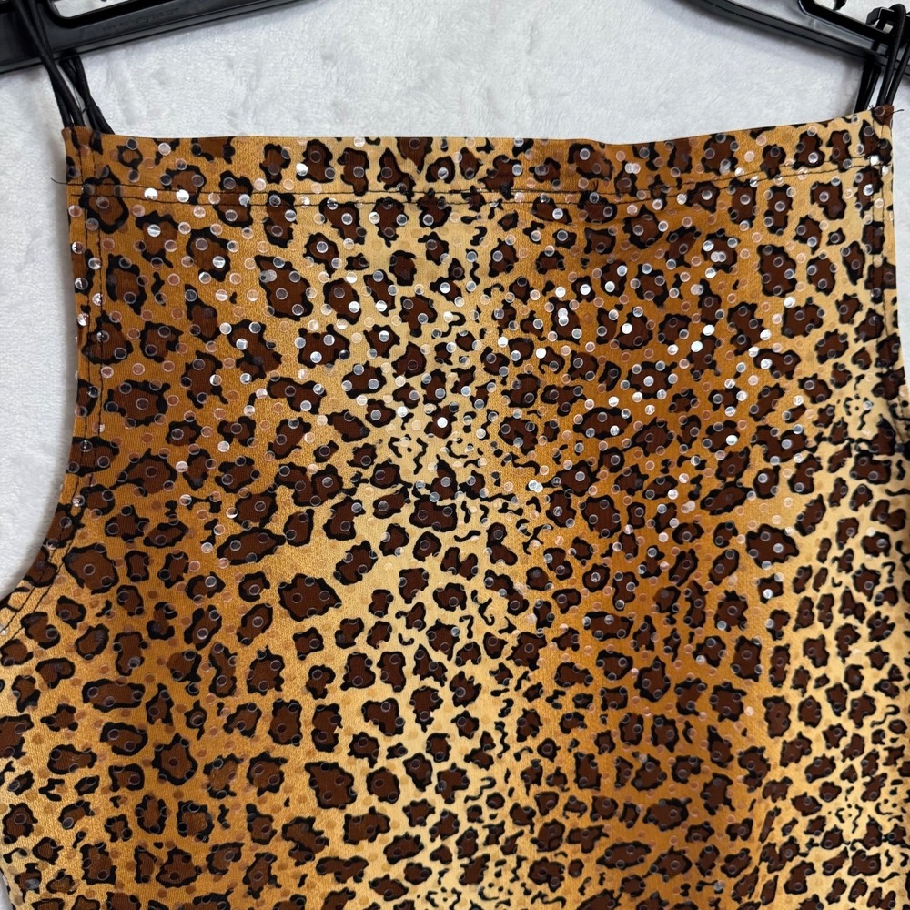 Y2K Leopard Print Crop Top Sequins M Fits S XS Fitted Cami‎ Mob Wife Glam Party - Picture 13 of 13